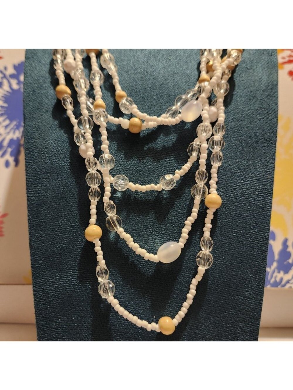 Classic Faux Mini Pearl Beads 5 Strand Necklace Adjustable 11-13" White